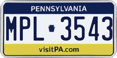 PA license plate MPL3543