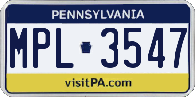 PA license plate MPL3547