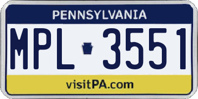 PA license plate MPL3551