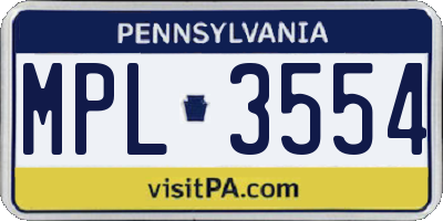 PA license plate MPL3554