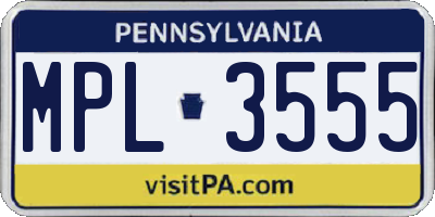 PA license plate MPL3555