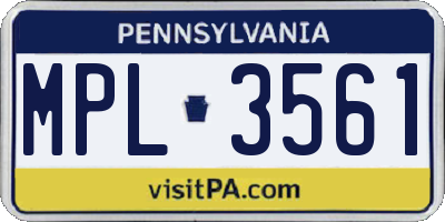 PA license plate MPL3561