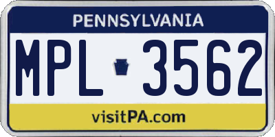 PA license plate MPL3562