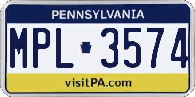 PA license plate MPL3574
