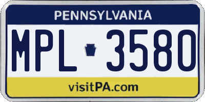 PA license plate MPL3580