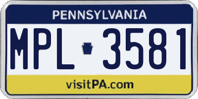 PA license plate MPL3581