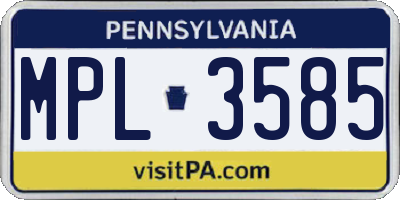 PA license plate MPL3585