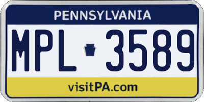 PA license plate MPL3589