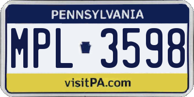 PA license plate MPL3598