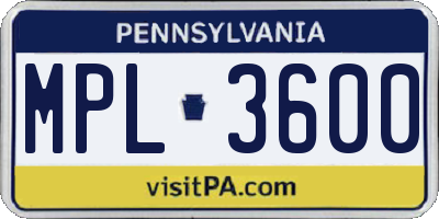 PA license plate MPL3600