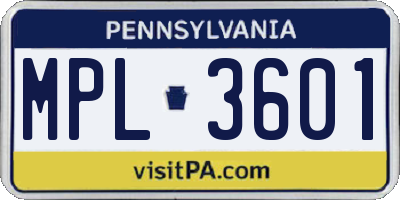 PA license plate MPL3601