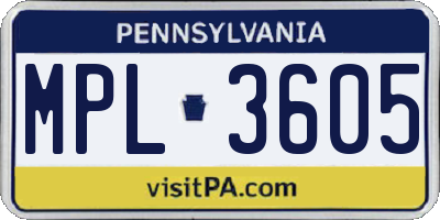 PA license plate MPL3605
