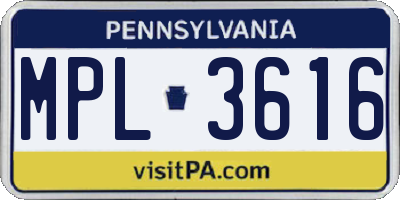 PA license plate MPL3616
