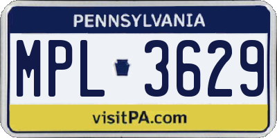 PA license plate MPL3629