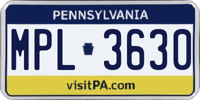 PA license plate MPL3630