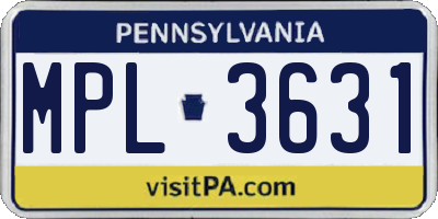 PA license plate MPL3631