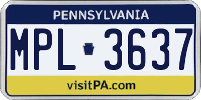 PA license plate MPL3637