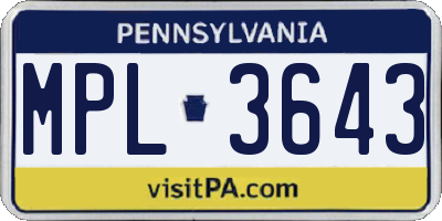 PA license plate MPL3643