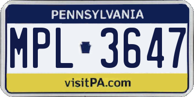 PA license plate MPL3647