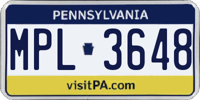 PA license plate MPL3648