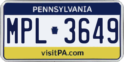 PA license plate MPL3649