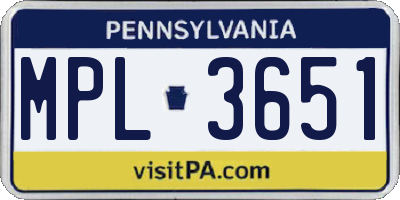 PA license plate MPL3651