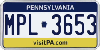 PA license plate MPL3653