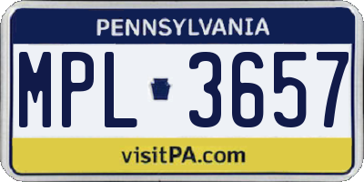 PA license plate MPL3657