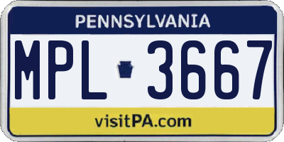 PA license plate MPL3667