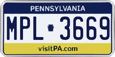 PA license plate MPL3669