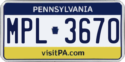 PA license plate MPL3670
