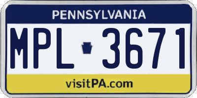 PA license plate MPL3671