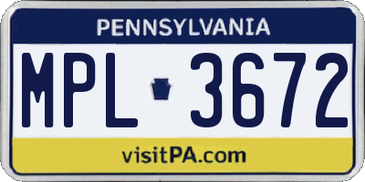 PA license plate MPL3672