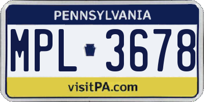 PA license plate MPL3678