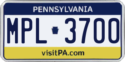 PA license plate MPL3700