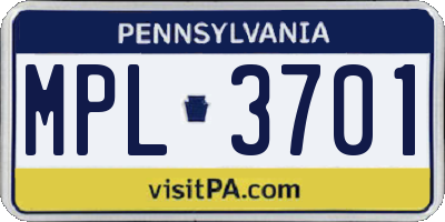 PA license plate MPL3701