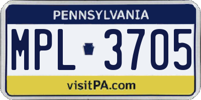 PA license plate MPL3705