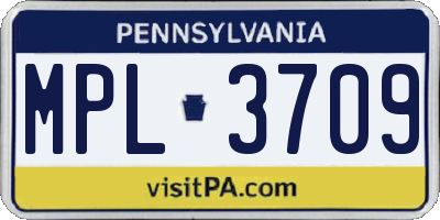 PA license plate MPL3709