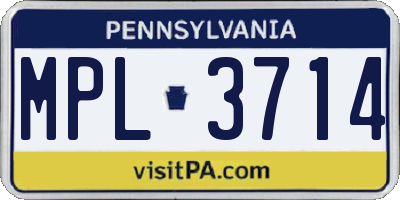 PA license plate MPL3714