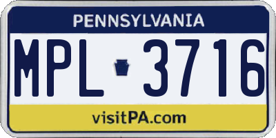 PA license plate MPL3716