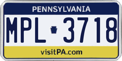 PA license plate MPL3718