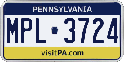 PA license plate MPL3724