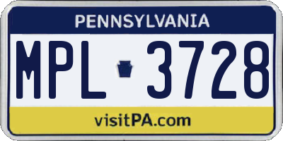PA license plate MPL3728