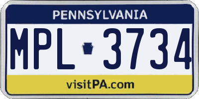PA license plate MPL3734