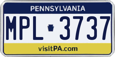 PA license plate MPL3737