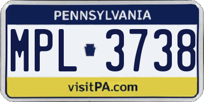 PA license plate MPL3738