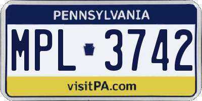 PA license plate MPL3742