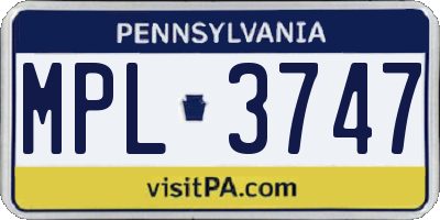 PA license plate MPL3747