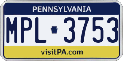 PA license plate MPL3753