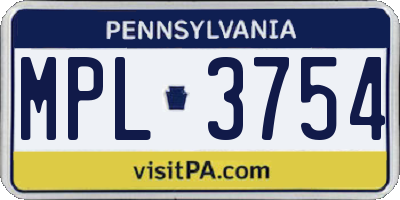 PA license plate MPL3754